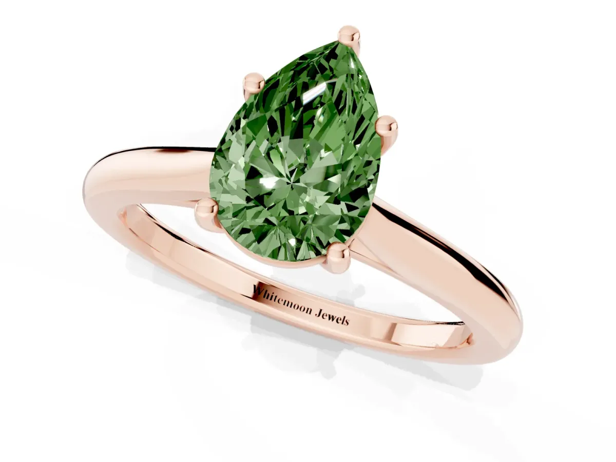 Fancy Green Pear Cut Cut Solitaire Ring with Cathedral Band and Four-Prong Setting Rose gold