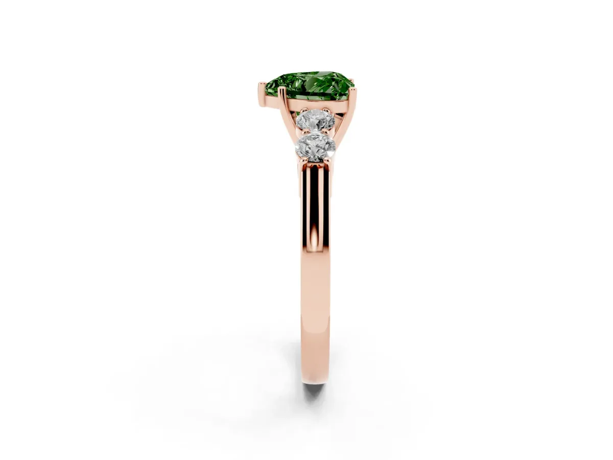 Fancy Green Heart Cut Cut Diamond Five-Stone Prong Set White Gold Ring Rose gold