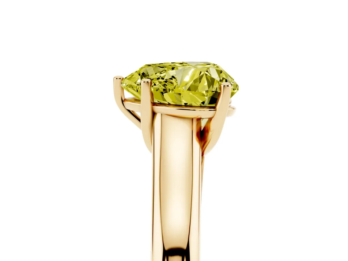 Fancy Yellow Heart Cut Cut Diamond Solitaire Engagement Ring with Tapered Plain Band and Four-Prong Setting Yellow gold