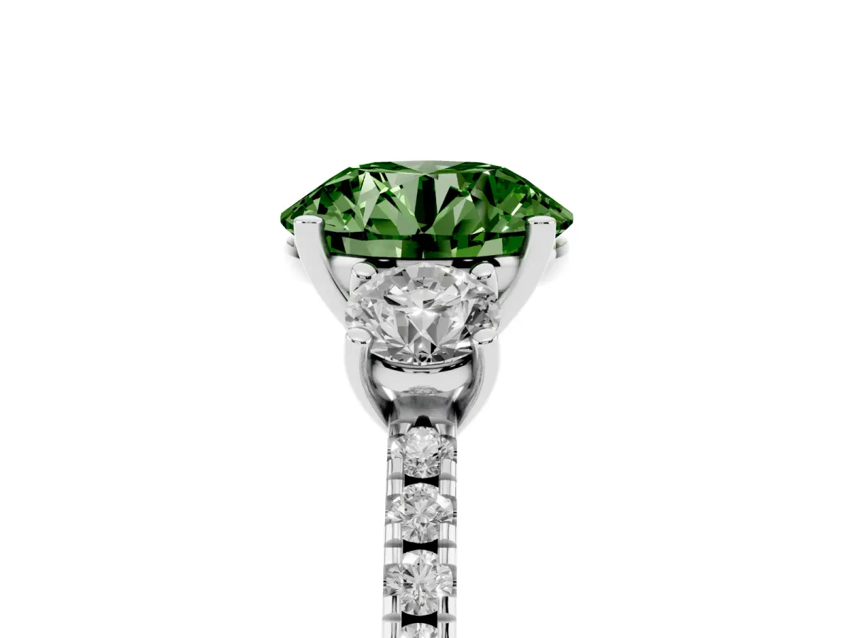 Fancy Green Three-Stone Round Cut Cut Diamond Pavé Band with Prong Setting Platinum