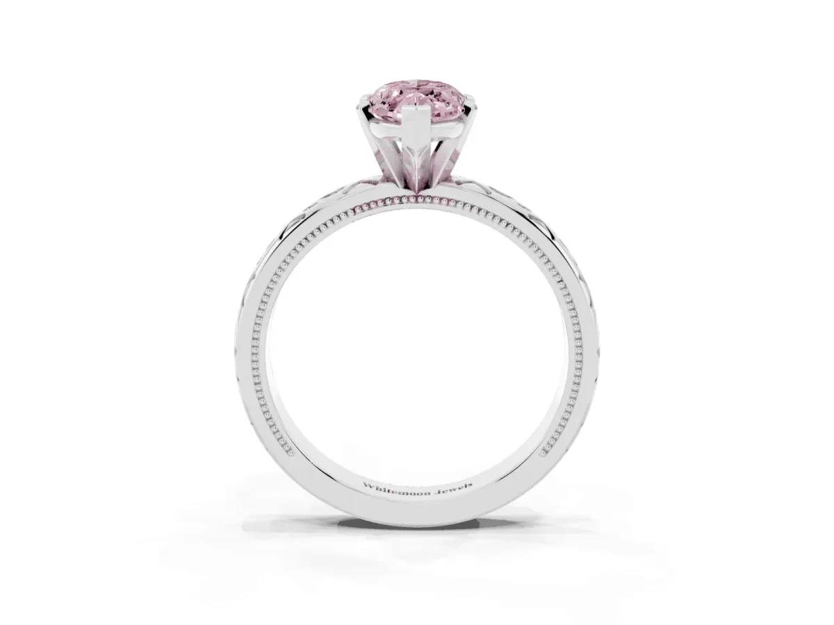 Fancy Pink Marquise Cut Solitaire Engagement Ring with Scrollwork Band and Four-Prong Setting Platinum
