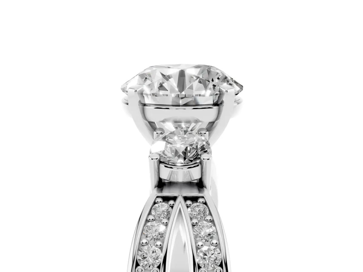 Three-Stone Round Cut Cut Diamond Twist Band with Prong Setting Platinum