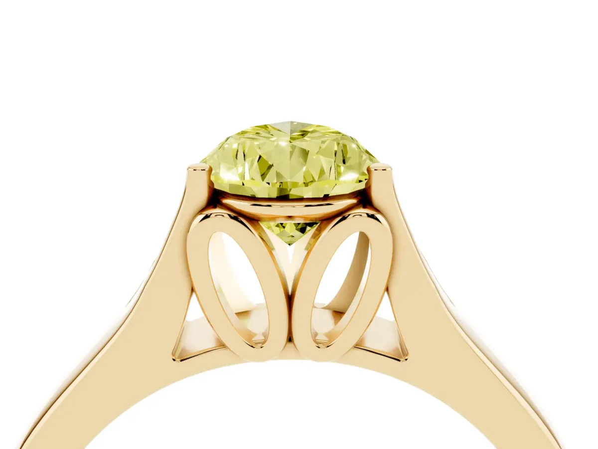 Fancy Yellow Pear Cut Solitaire Diamond Ring with Cathedral Band and Four-Prong Setting Yellow gold