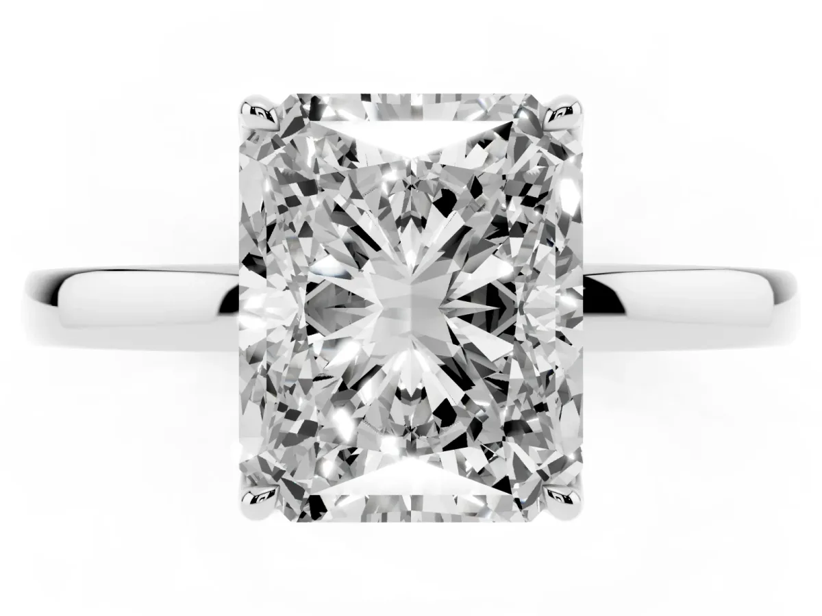 Radiant Cut Diamond Solitaire Ring with Thin Band and Prong Setting Silver