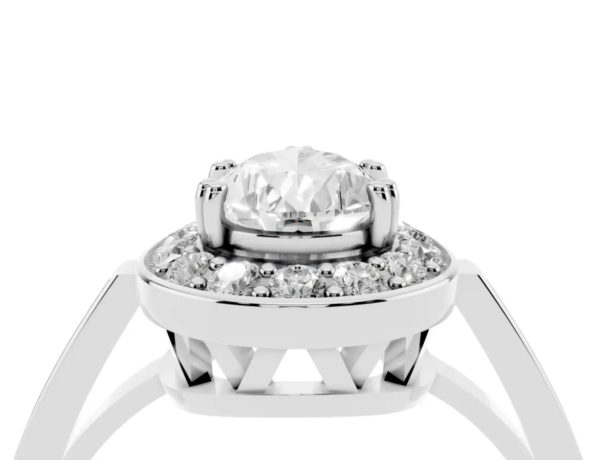 Pear Cut Diamond Halo Ring with Split Shank and Four-Prong Setting Silver