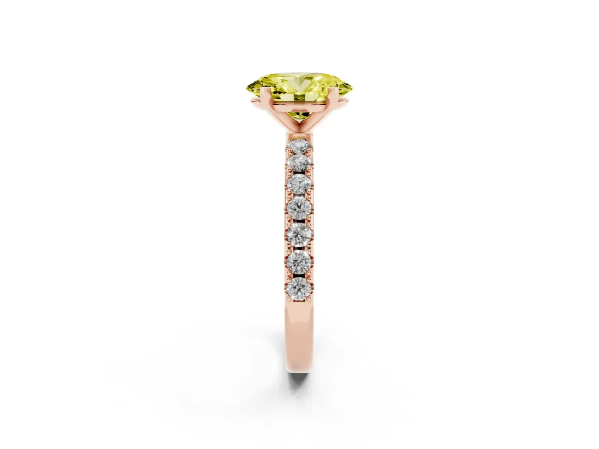 Fancy Yellow Oval Cut Diamond Solitaire Pavé Band with Four-Prong Setting Rose gold