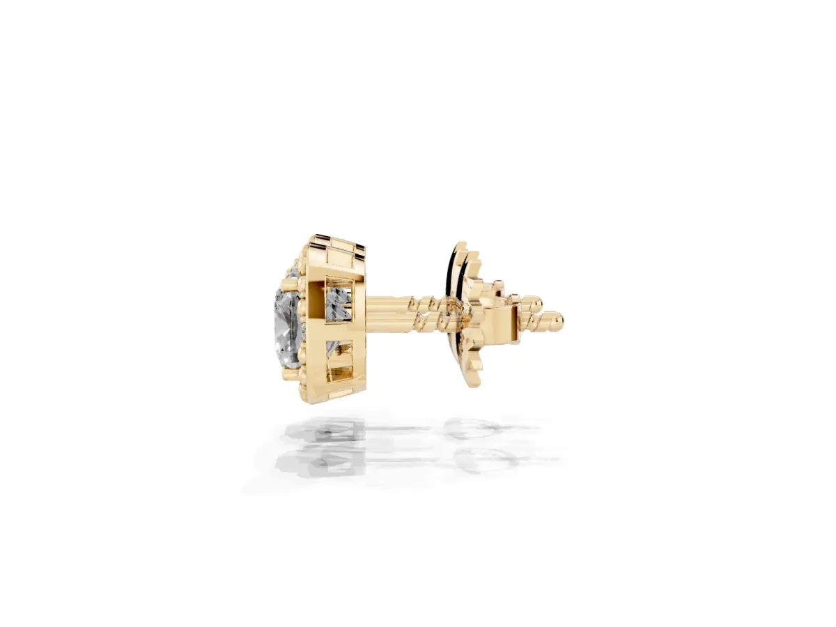Cushion Diamond Beaded Halo Stud Earrings Yellow gold