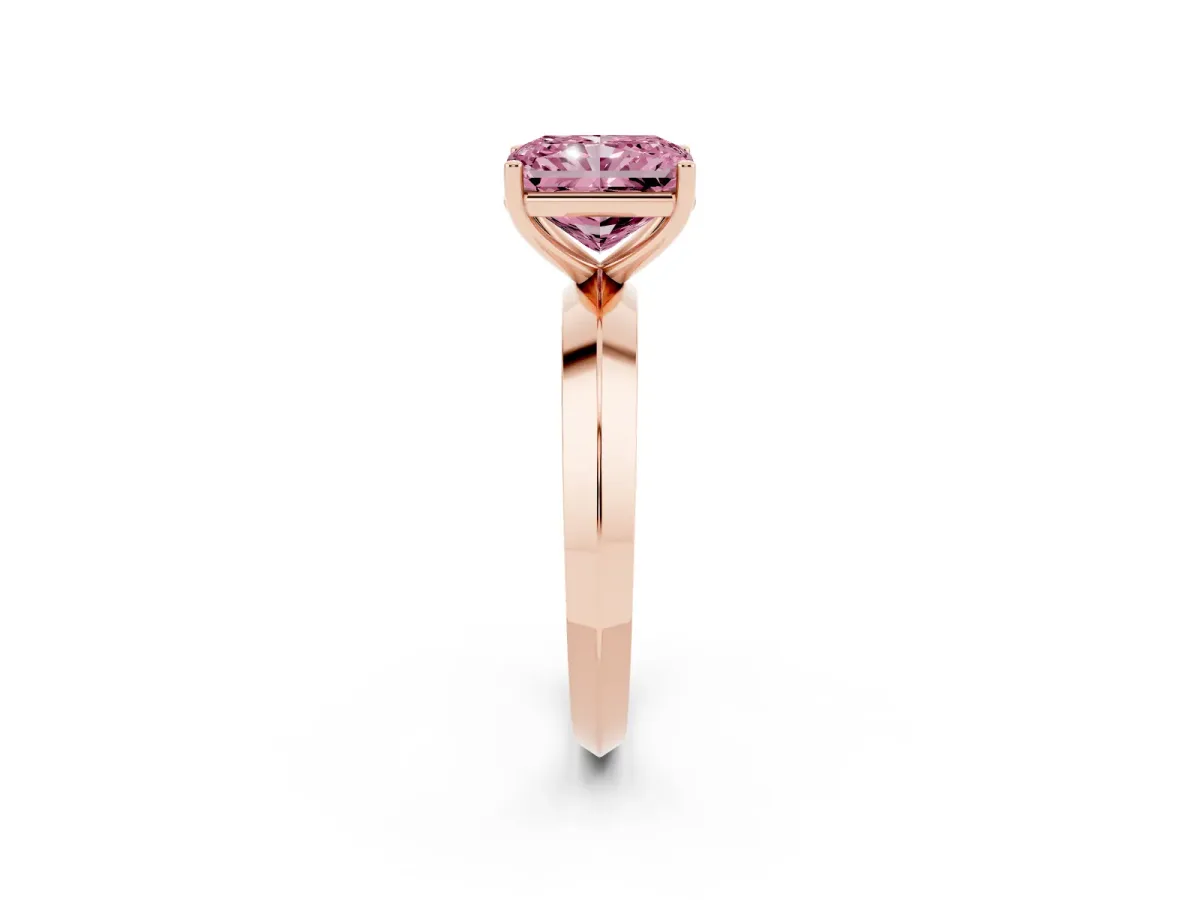 Fancy Pink Radiant Cut Cut Solitaire Engagement Ring with Flat Band and Four-Prong Setting Rose gold