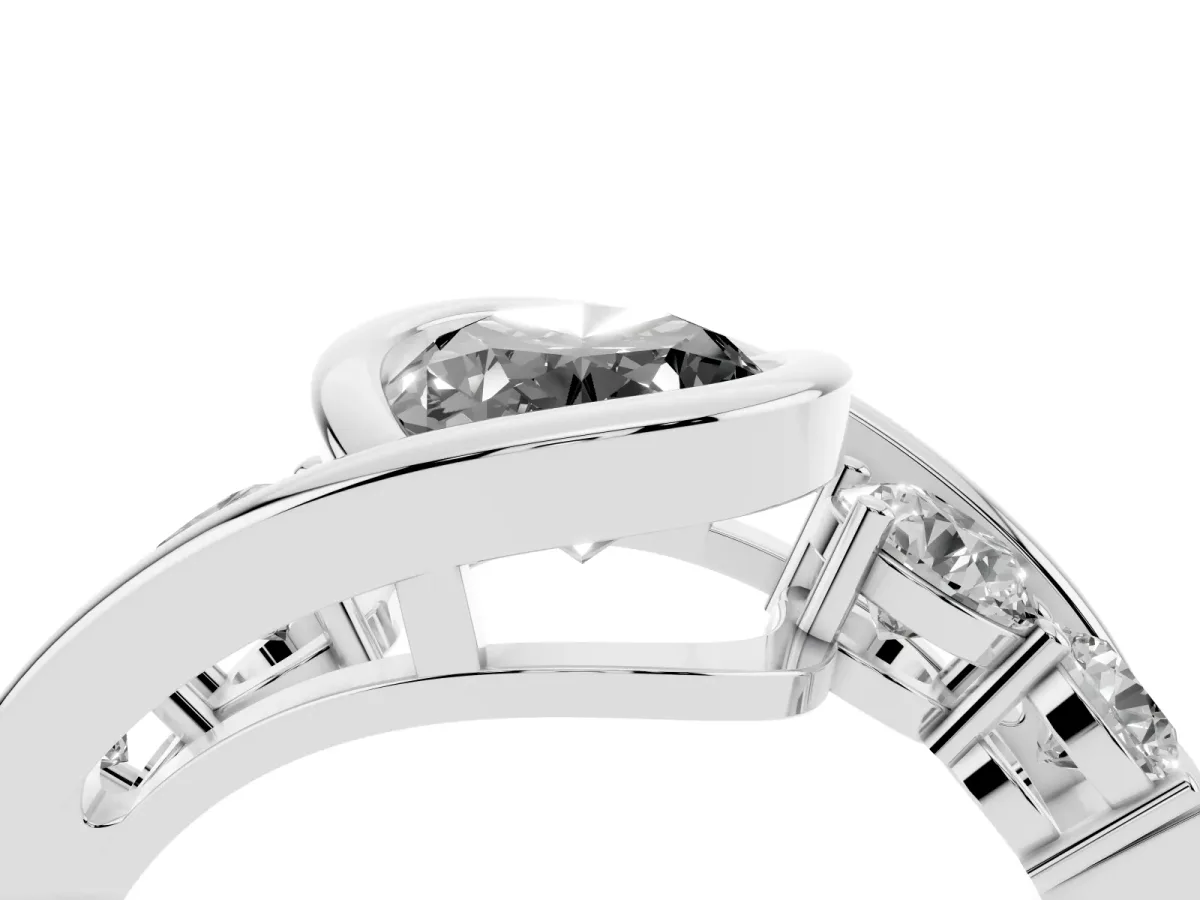 Fancy Black Bezel Set Oval Cut Diamond Bypass Ring with Round Accents Silver