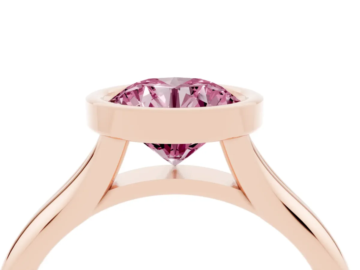 Fancy Pink Bezel Set Round Cut Solitaire Diamond Ring with Smooth Band Rose gold