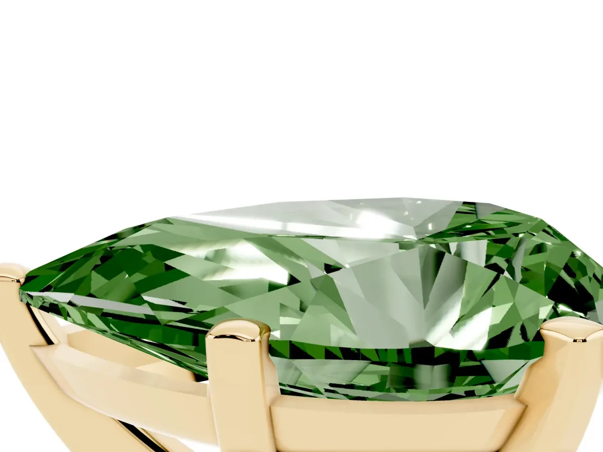 Fancy Green Pear Cut Diamond Solitaire Ring with Prong Setting and Classic Band Yellow gold