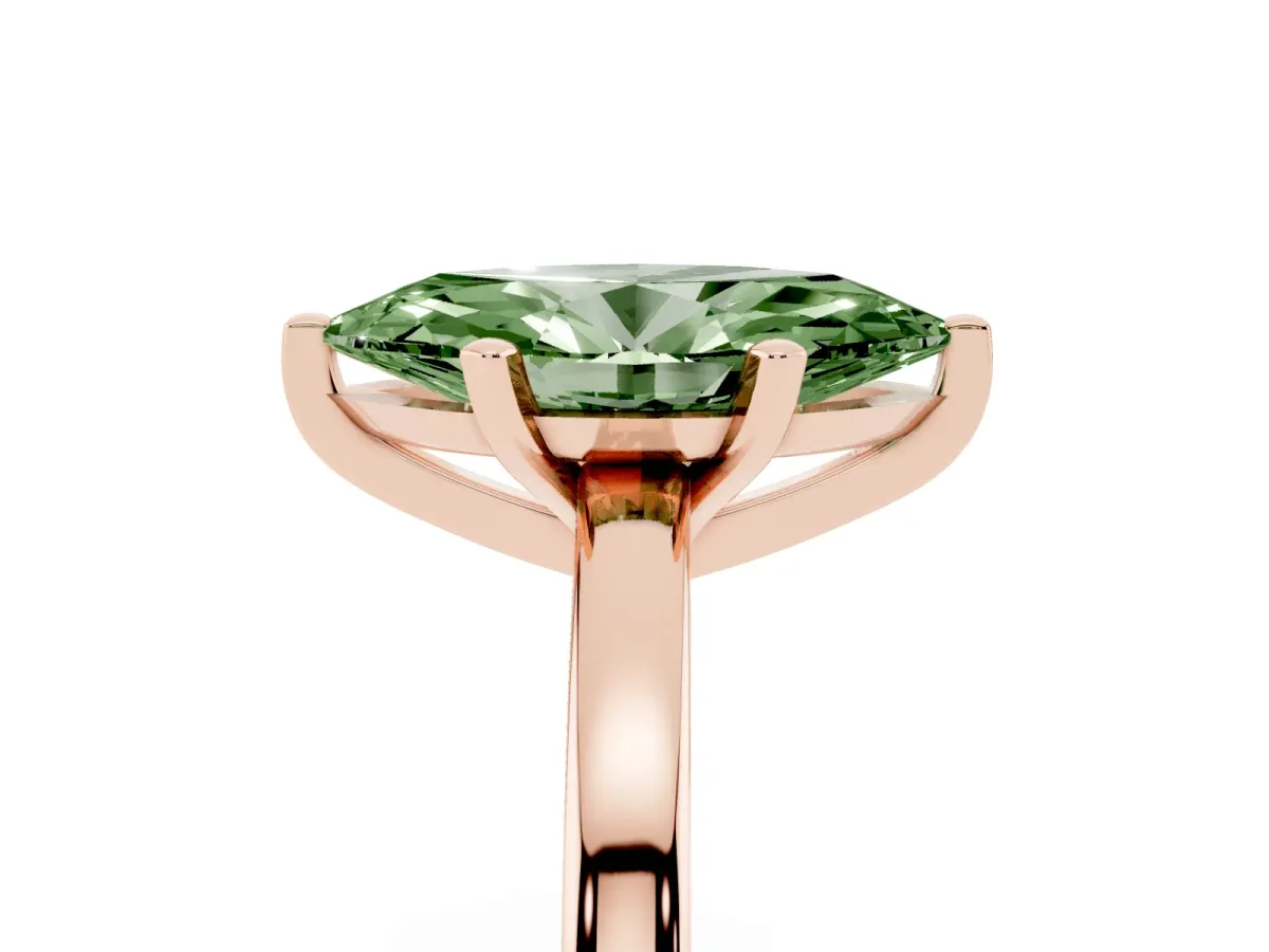 Fancy Green Marquise Cut Solitaire Diamond Engagement Ring with Four-Prong Setting on a Classic Band Rose gold