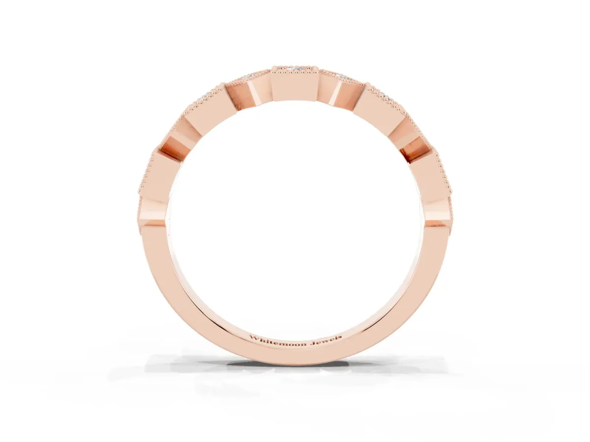 Milgrain Square Diamond Eternity Band with Bezel Setting Rose gold