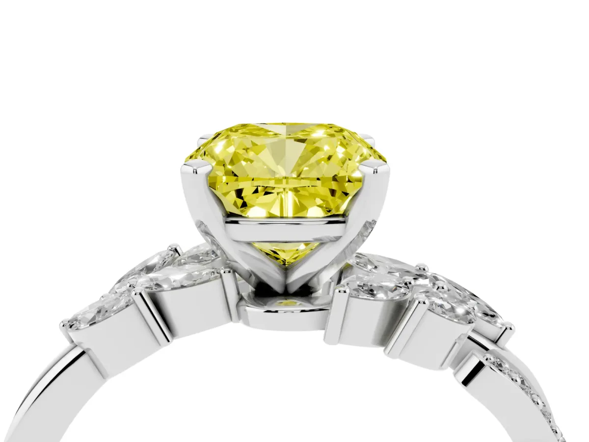 Fancy Yellow Cushion Cut Solitaire Marquise Twist Band with Six-Prong Setting Silver