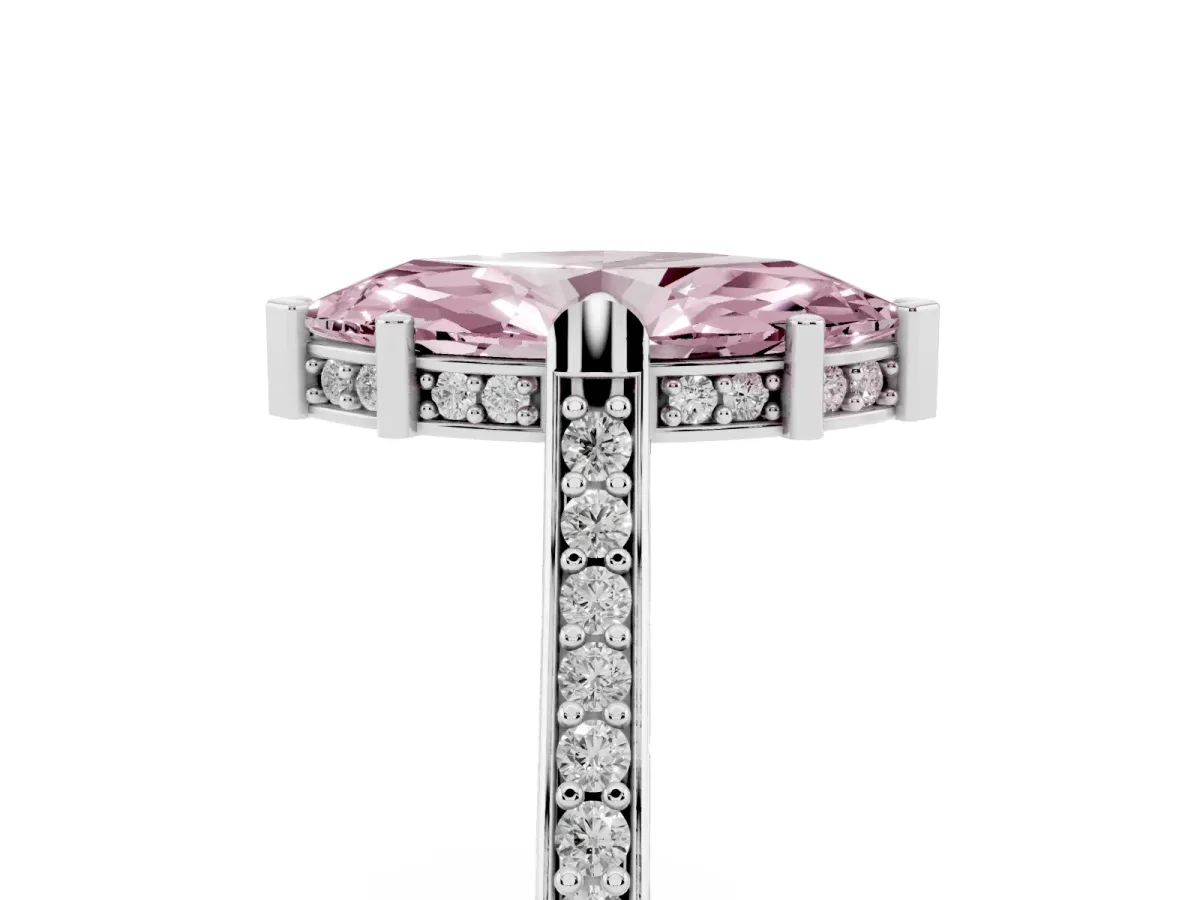 Fancy Pink Marquise Cut Solitaire Diamond Ring with Channel Set Band and Bezel Prong Setting Silver