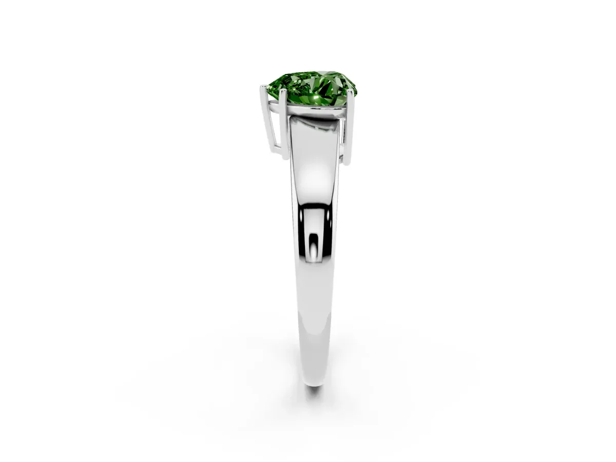 Fancy Green Heart Cut Solitaire Diamond Ring with Tapered Band and Four-Prong Setting Platinum