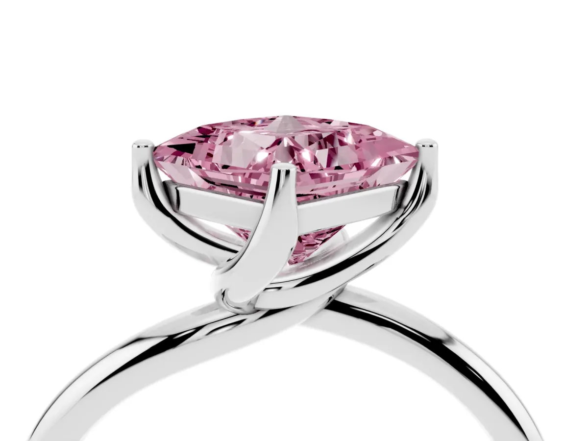 Fancy Pink Princess Cut Diamond Solitaire Engagement Ring with Four-Prong Setting and Classic Band White gold