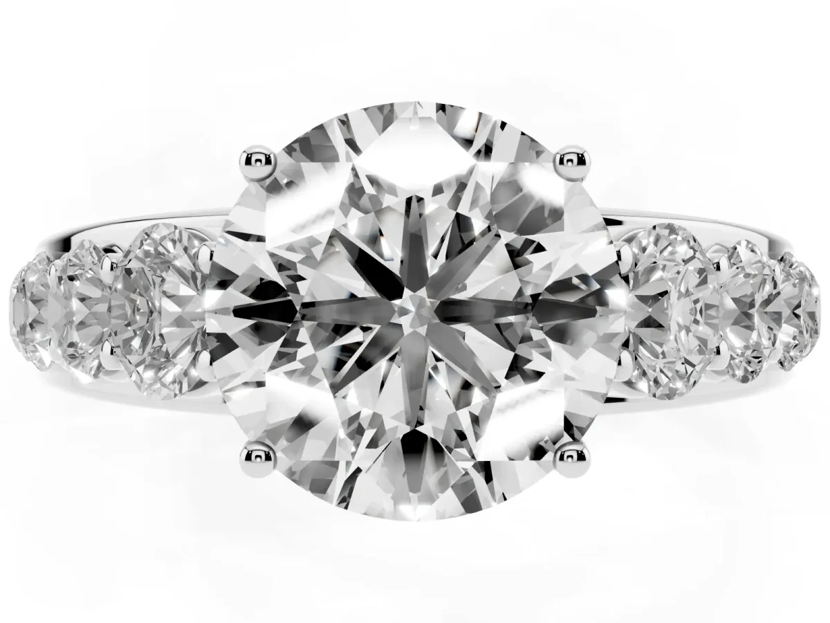 Round Cut Brilliant Diamond Pavé Band with Six-Prong Setting Silver