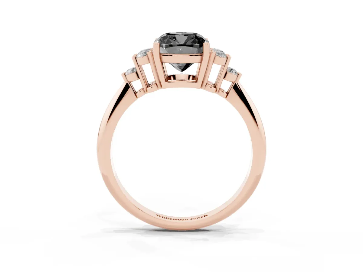 Fancy Black Cushion Cut Cut Diamond Cluster Ring with Solitaire Band and Four-Prong Setting Rose gold