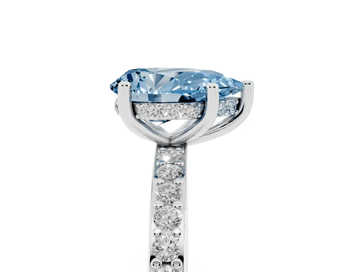 Fancy Blue Pear Cut Cut Diamond Pavé Band Ring with Four-Prong Setting Platinum
