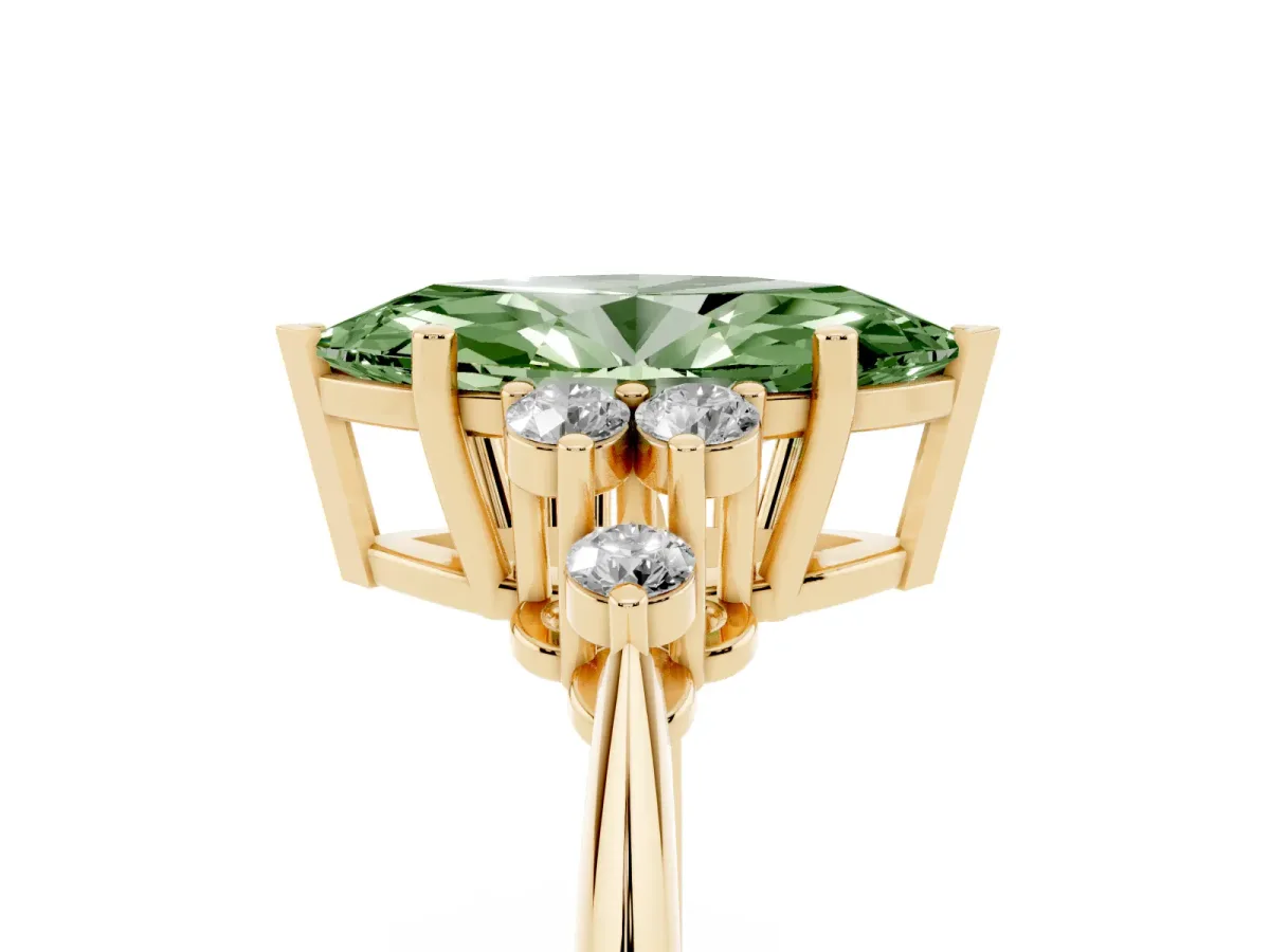 Fancy Green Marquise Cut Cut Diamond Cluster Ring with Solitaire Band and Four-Prong Setting Yellow gold