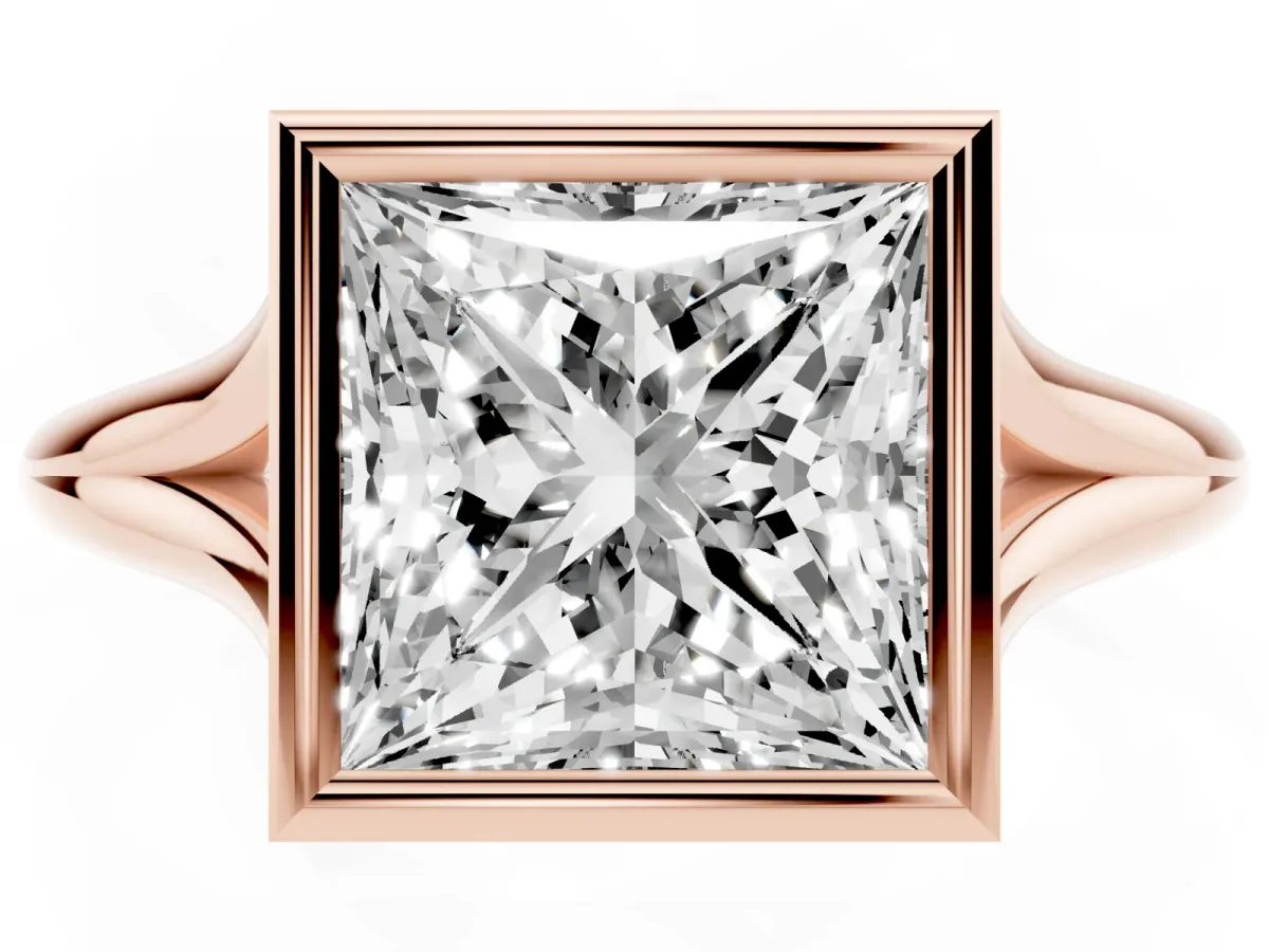 Bezel Set Princess Cut Cut Solitaire Ring with Tapered Band Rose gold
