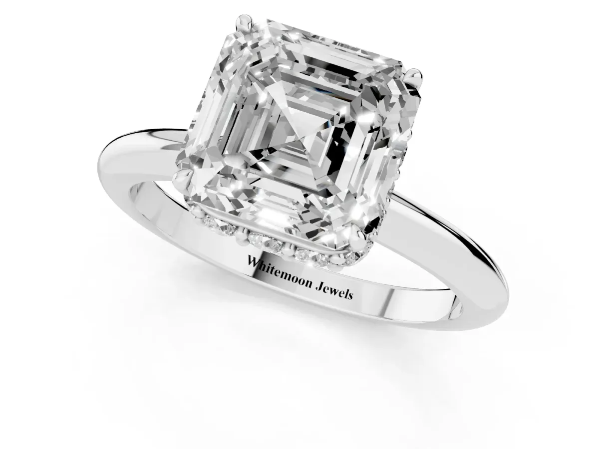 Asscher Cut Brilliant Solitaire Engagement Ring with Six-Prong Setting and Classic Band Silver