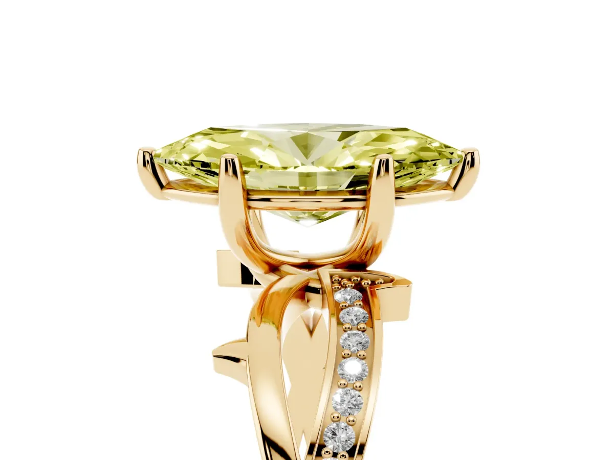 Fancy Yellow Marquise Cut Solitaire Twist Band with Pavé Accents and Four-Prong Setting Yellow gold