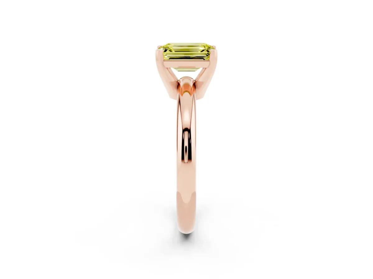 Fancy Yellow Emerald Cut Diamond Solitaire Engagement Ring with Round Band and Four-Prong Setting Rose gold