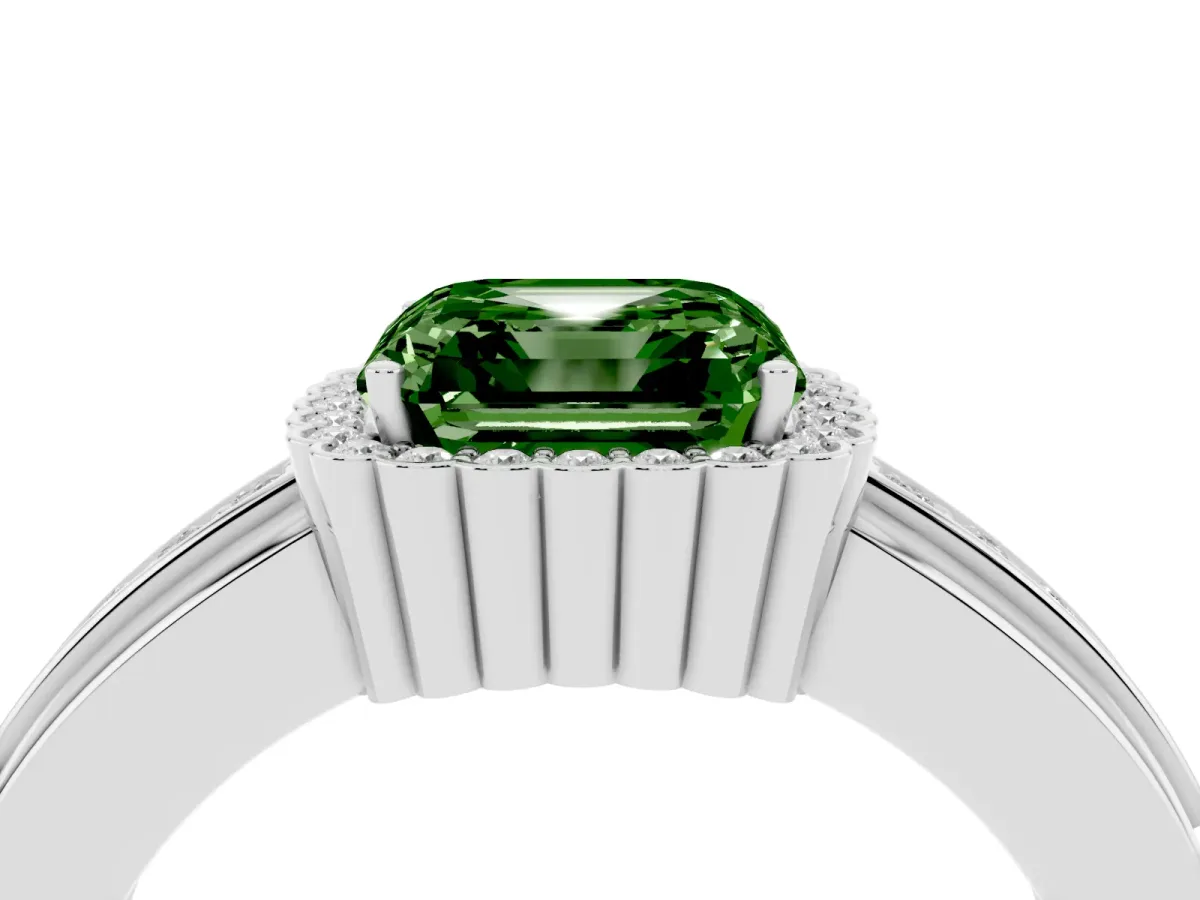 Fancy Green Asscher Cut Cut Halo Pave Band Four-Prong Ring Platinum
