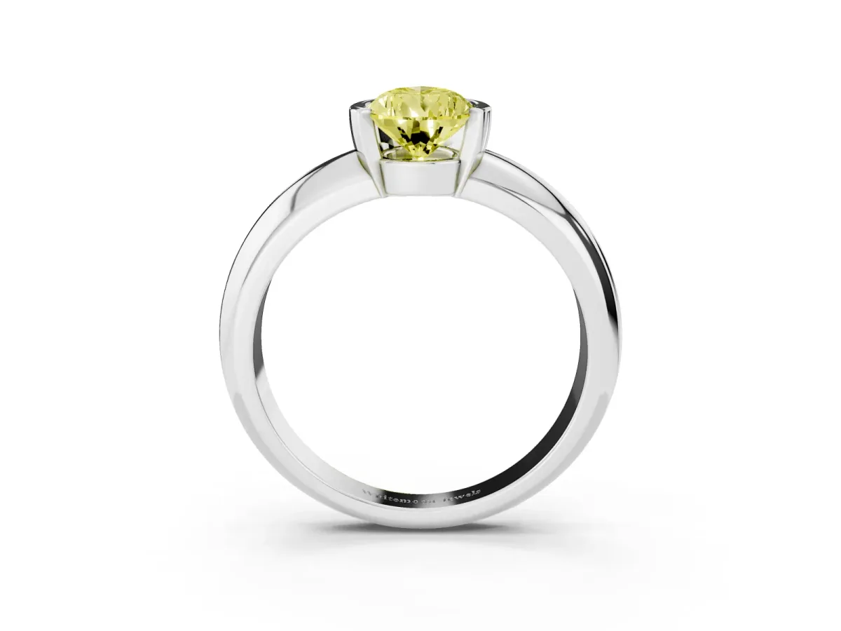 Fancy Yellow Pear Cut Solitaire Tension Set Diamond Ring with Wide Band Platinum