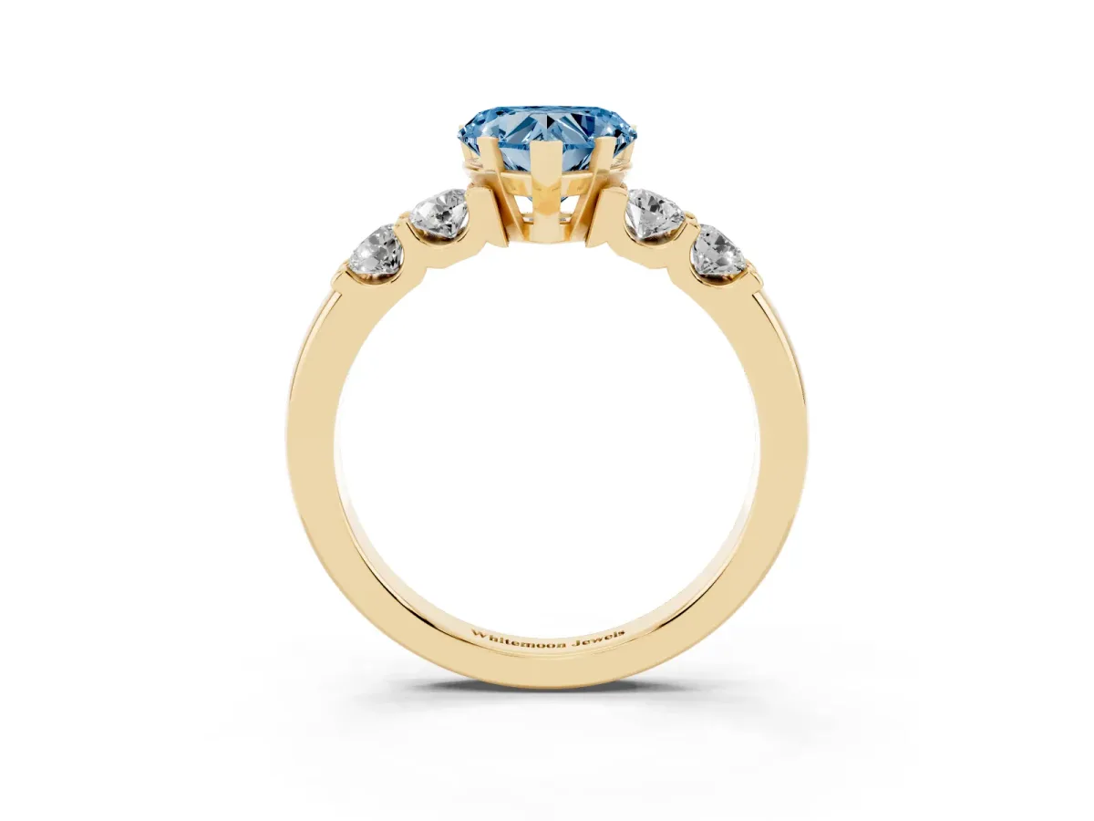 Fancy Blue Heart Cut Brilliant Cut Diamond Five-Stone Prong Set Engagement Ring with Channel Band Yellow gold