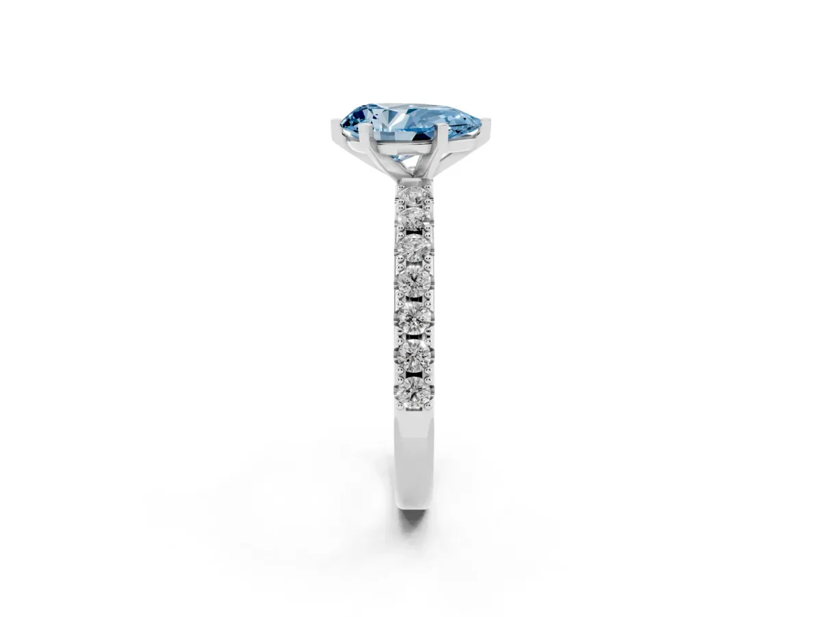 Fancy Blue Pear Cut Diamond Solitaire Pavé Band with Four-Prong Setting Platinum