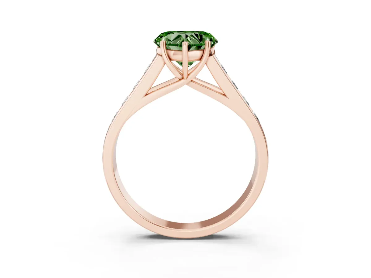 Fancy Green Heart Cut Solitaire Channel-Set Diamond Engagement Ring with Four-Prong Setting Rose gold