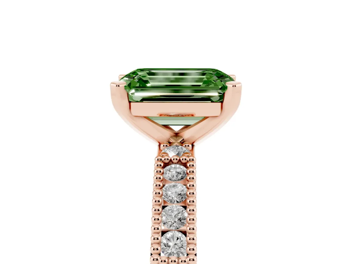 Fancy Green Emerald Cut Solitaire with Pavé Band and Four-Prong Setting Rose gold