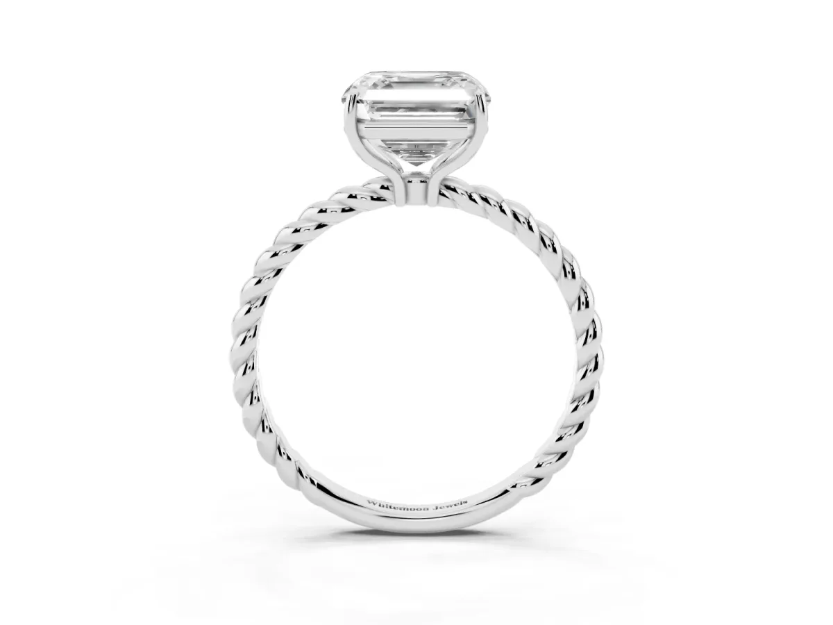 Asscher Cut Solitaire Twisted Band 4-Prong Ring Silver