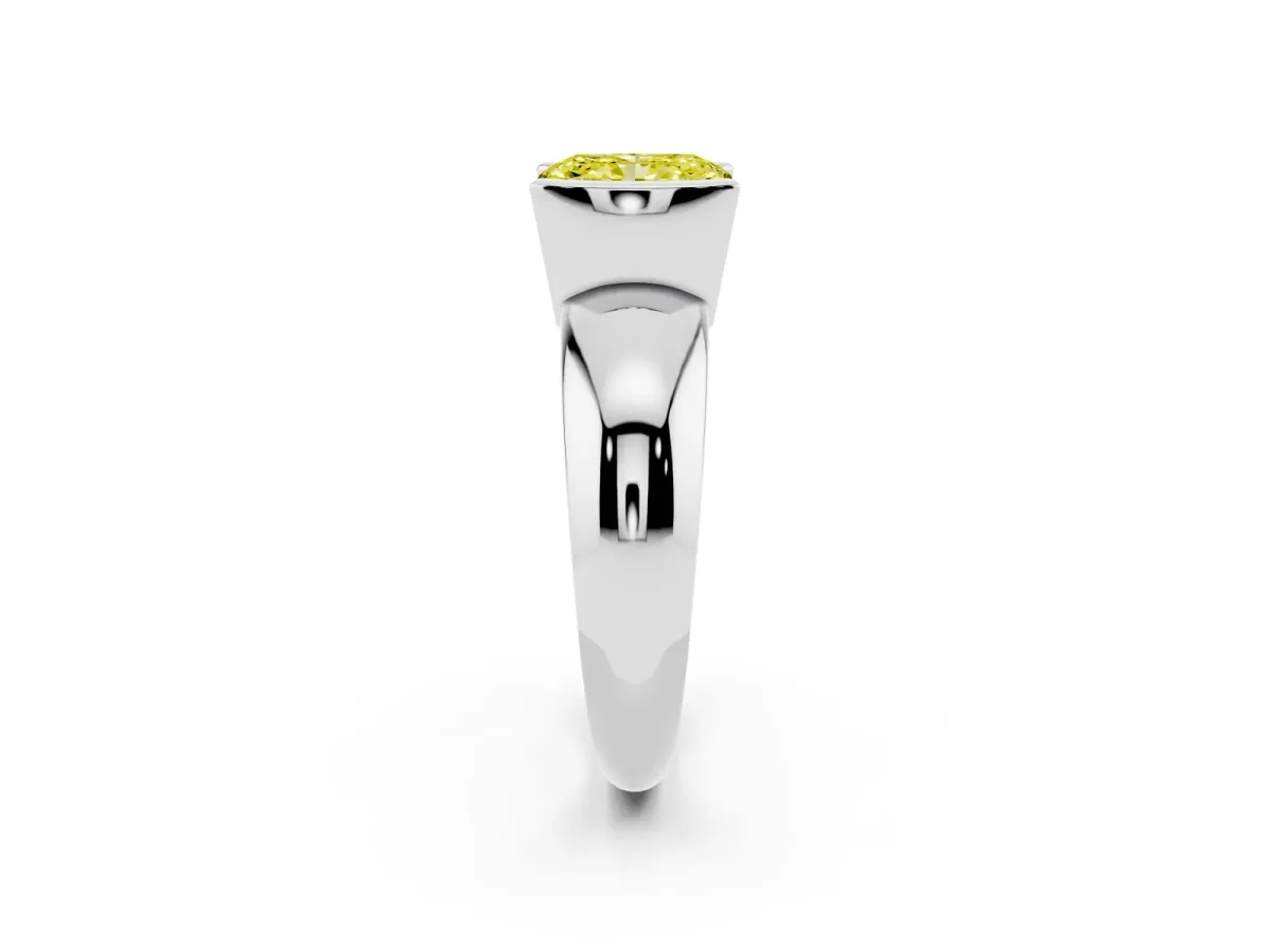Fancy Yellow Radiant Cut Solitaire Tension Set Diamond Ring with Wide Band Silver