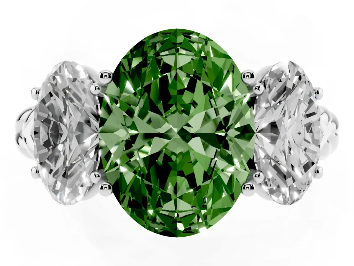 Fancy Green Three-Stone Oval Cut Diamond Braided Band Ring with Four-Prong Setting Silver