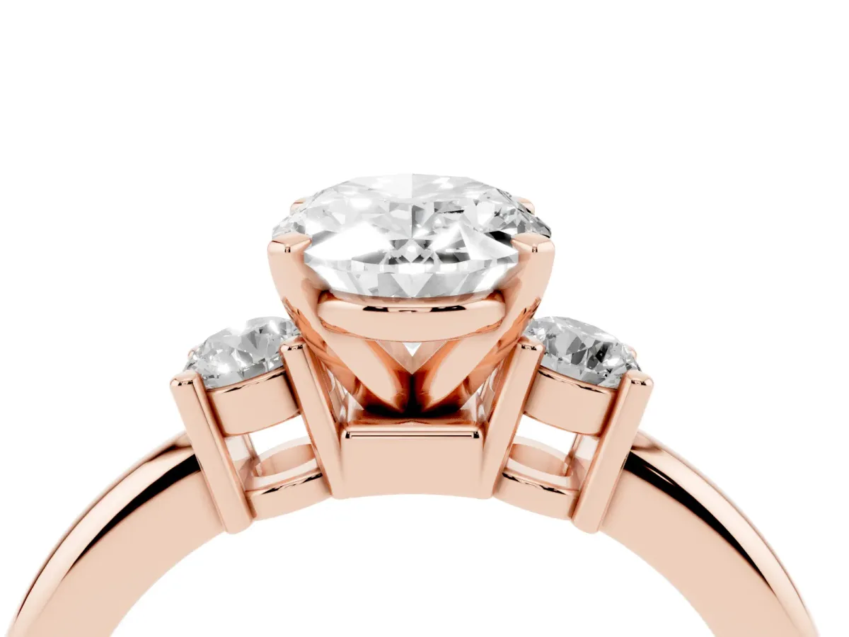 Three-Stone Oval Cut Cut Diamond Solitaire with Prong Setting and Classic Band Rose gold