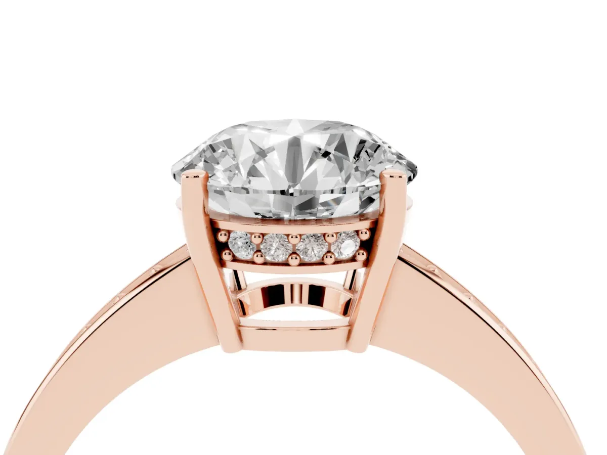 Round Cut Solitaire Pavé Band Prong Setting Ring Rose gold