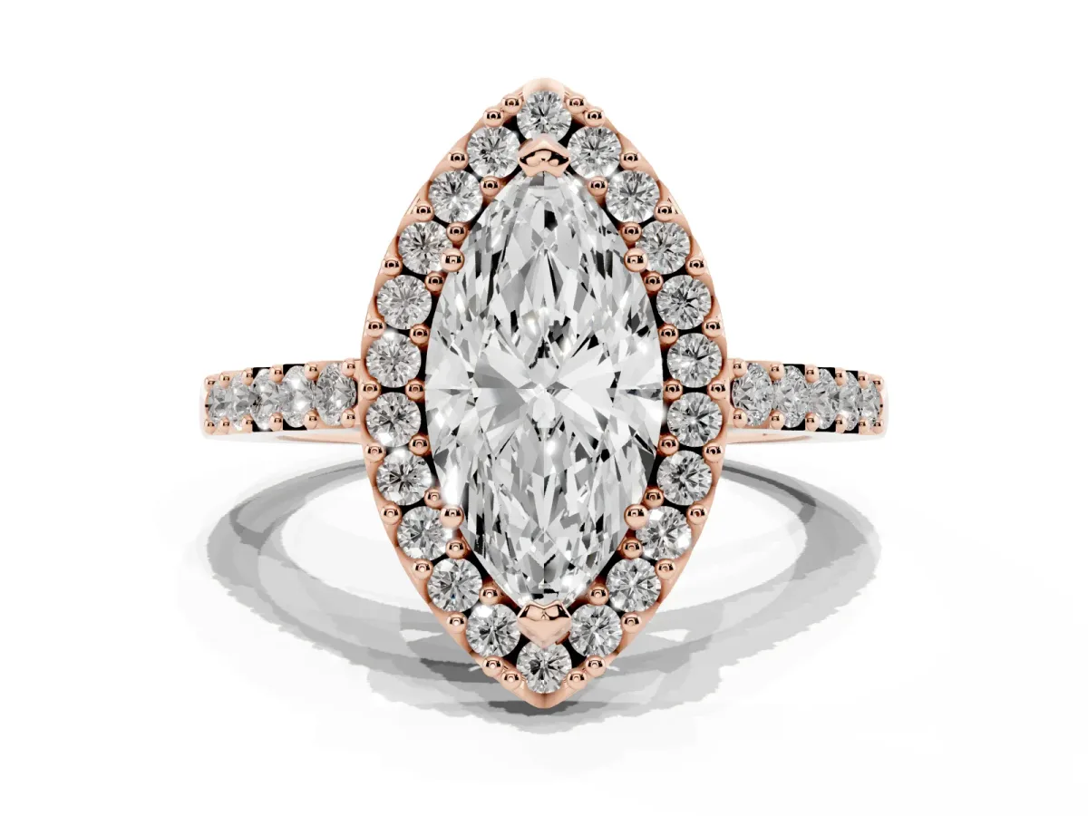 Marquise Cut Halo Diamond Pavé Solitaire Ring Rose gold