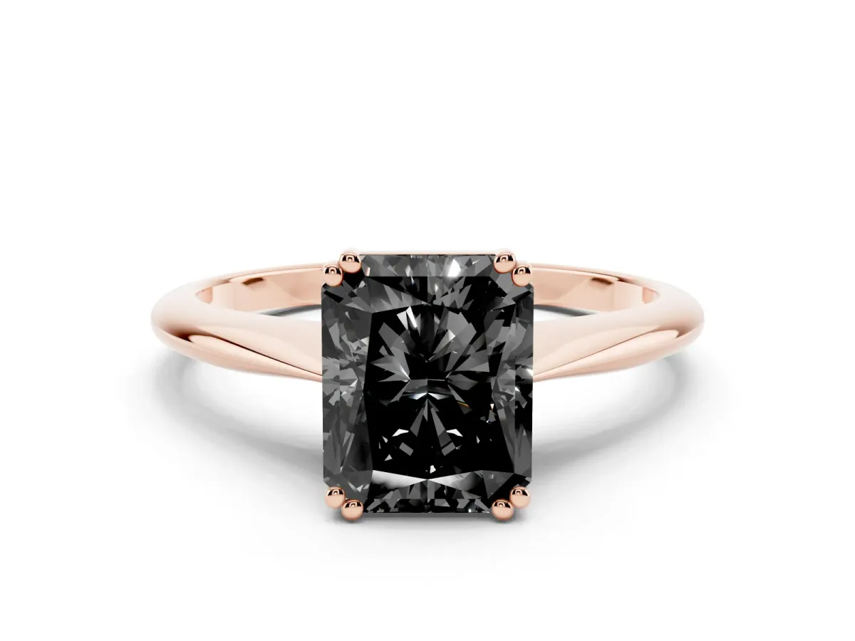 Fancy Black Radiant Cut Solitaire Diamond Ring with Six-Prong Setting and Classic Band Rose gold