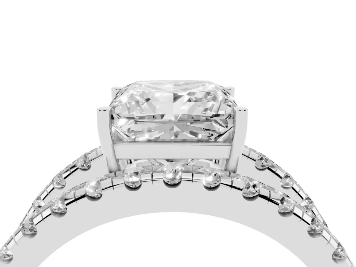 Princess Cut Solitaire Split Shank Pave Diamond Ring Platinum