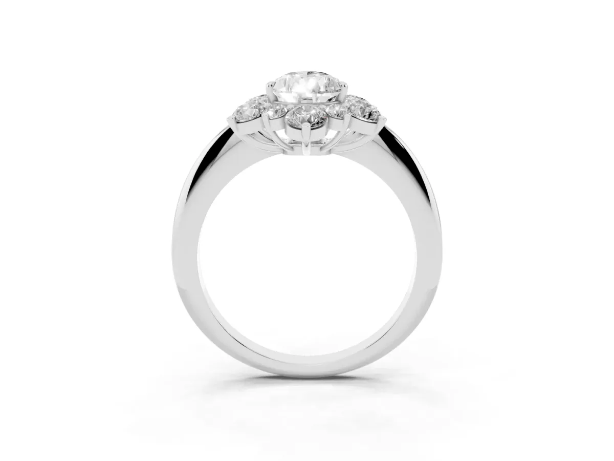 Pear Cut Diamond Cluster Halo Ring with Solitaire Band and Four-Prong Setting Silver
