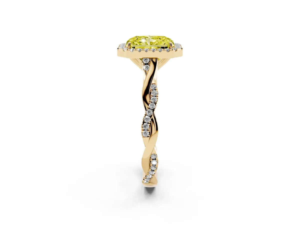 Fancy Yellow Radiant Cut Halo Twist Band Solitaire Ring Yellow gold