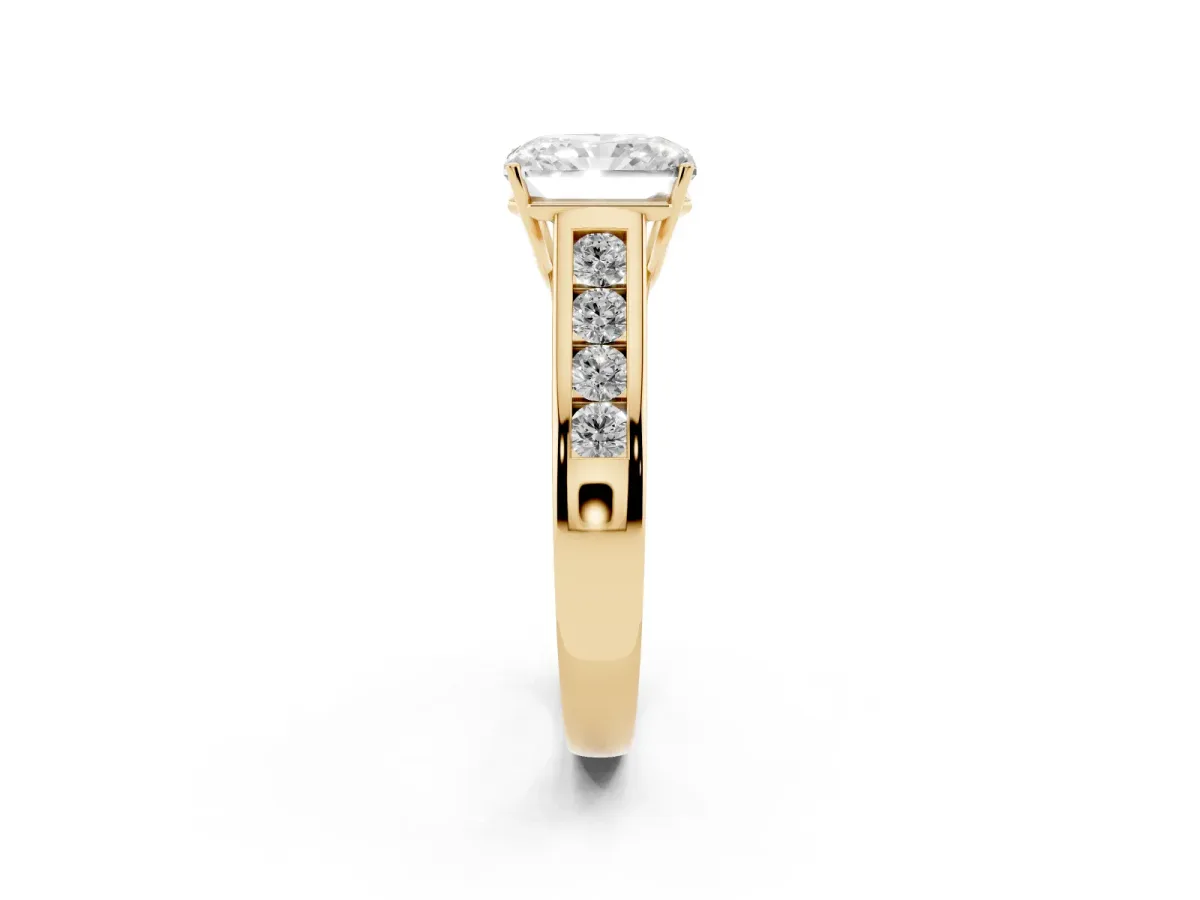 Radiant Cut Brilliant Channel-Set Solitaire Ring with Four-Prong Setting Yellow gold