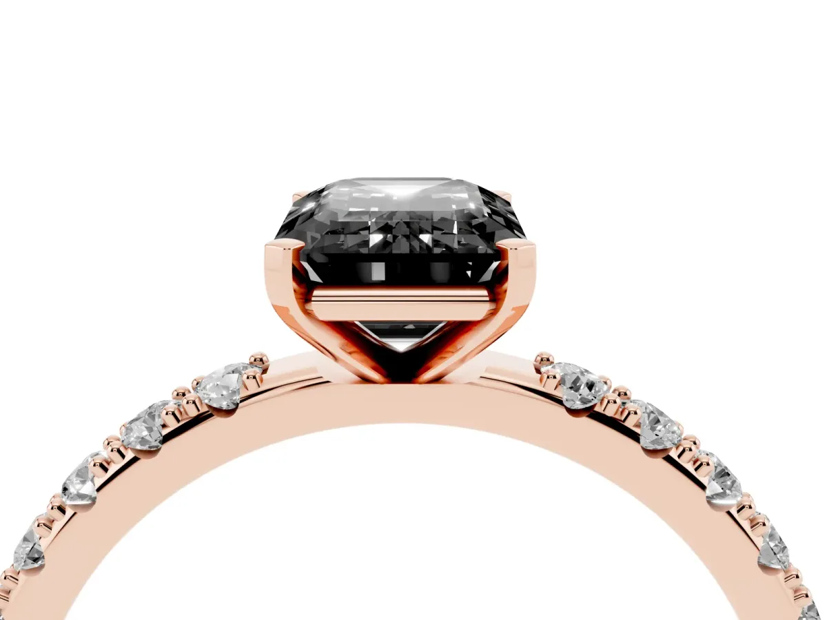 Fancy Black Emerald Cut Diamond Solitaire Pavé Band with Four-Prong Setting Rose gold