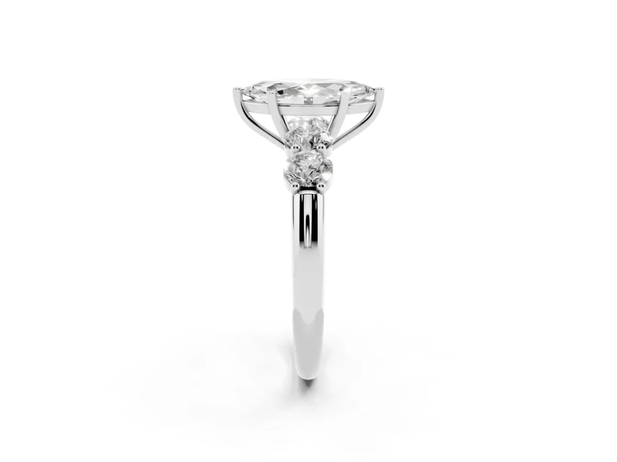 Marquise Cut Cut Five-Stone Prong Set Diamond Ring with Classic Band Platinum