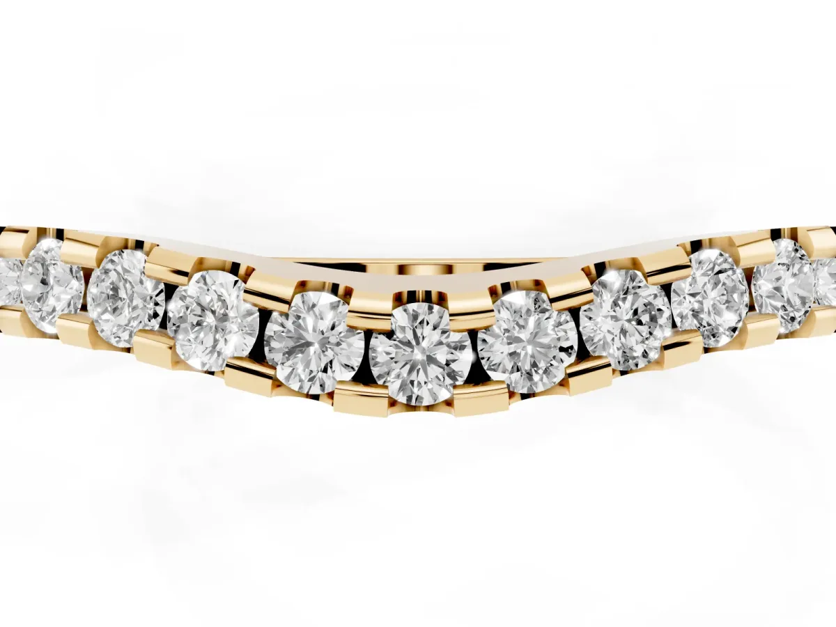 Pavé Round Diamond Curved Wedding Band Yellow gold
