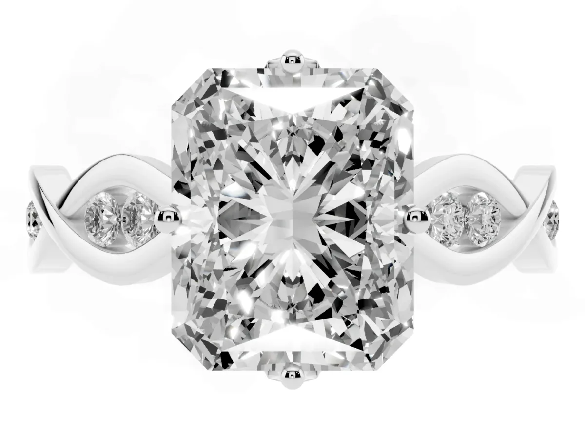 Radiant Cut Solitaire Twist Band with Leaf Prong Setting Silver
